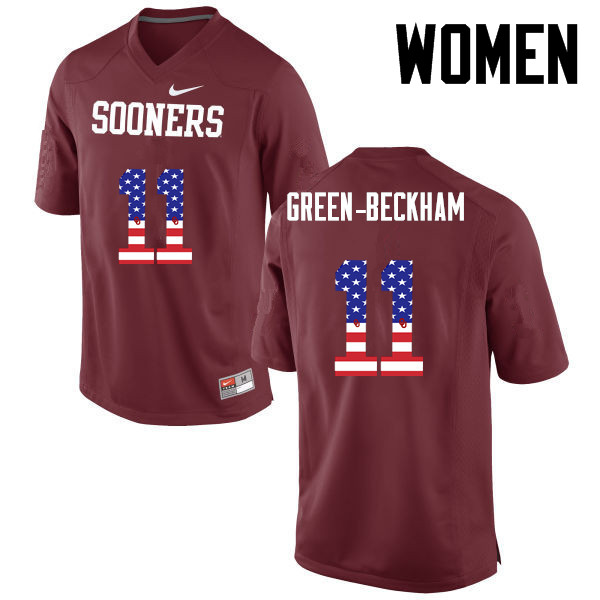 Women Oklahoma Sooners #11 Dorial Green-Beckham College Football USA Flag Fashion Jerseys-Crimson